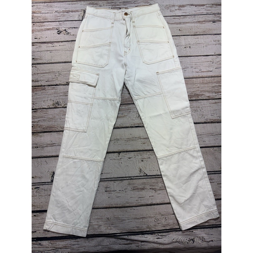 Slvrlake White Ivory Cargo Straight Cotton Jeans Sz 29 Made In USA
